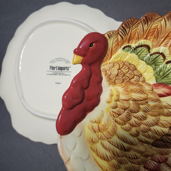 PIER 1 Set of 2 Fall Thanksgiving Turkey Day ceramic holiday plates, 8" - Picture 2 of 5